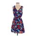 Pink Owl Casual Dress V Neck Sleeveless: Blue Print Dresses - Women's Size Small