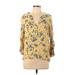 LC Lauren Conrad 3/4 Sleeve Top Yellow Floral Plunge Tops - Women's Size Large