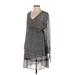 Motherhood Casual Dress - Fit & Flare V-Neck Long sleeves: Gray Dresses - Women's Size Small Maternity