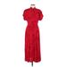 Coldwater Creek Casual Dress - Shirtdress High Neck Short sleeves: Red Print Dresses - Women's Size 8 Petite