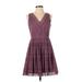 Ann Taylor LOFT Casual Dress - Fit & Flare: Purple Argyle Dresses - Women's Size 2 Petite