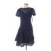 Shani Casual Dress - A-Line Crew Neck Short sleeves: Blue Solid Dresses - New - Women's Size 4