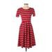 Lularoe Casual Dress - Midi: Red Stripes Dresses - Women's Size Small