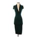 Catherine Malandrino Casual Dress - Bodycon V Neck Short sleeves: Green Solid Dresses - Women's Size Small