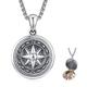 Sterling Silver Locket Necklace Compass Photo Locket Memory Pendant Necklace for Women Men Girls With Leather Rope length 20inch (50cm)