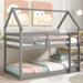 Twin Over Twin Bunk Bed with Roof Design, Safety Guardrail & Ladder