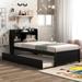 Twin Platform Bed with Trundle, Solid Wood Twin Bedframe w/Headboard