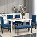 6-Piece Dining Set With Marble Veneer Table and 4 Flannelette Upholstered Dining Chairs&Bench