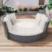 Patio 5-Piece Round Rattan Sectional Sofa Set All-Weather PE Wicker Sunbed Daybed with Round Liftable Table and Washable Cushion