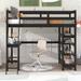 Twin Size Wood Loft Bed with Built-in Desk & 4-Tier Shelves, Wooden High Bedframe with Safety Guardrail, Twin Kids Bed Frame