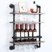 Industrial Pipe Shelf Wine Rack Wall Mounted with 5 Stem Glass Holder,3-Tiers Floating Shelves Wine Shelf,24in Wood Shelves