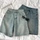 Pantaloncini di jeans retrò da donna estivi a vita alta pantaloni corti dritti a gamba larga larghi pantaloni casual versatili streetwear femminile