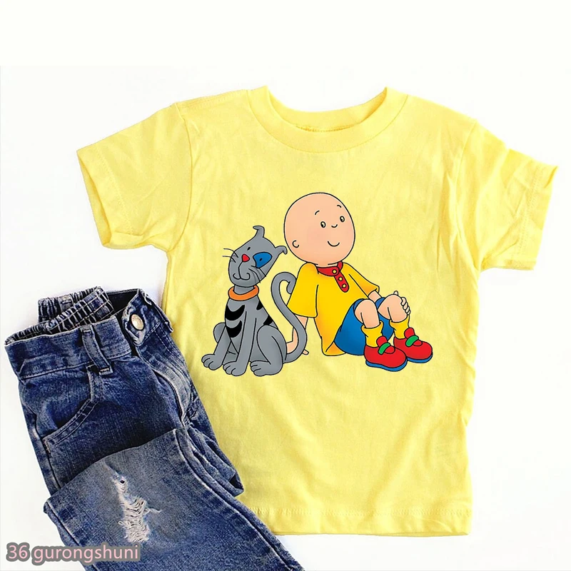 Neue Heiße Verkauf Baby T-Shirts Nette Caillou Und Hund Cartoon Print Jungen T-shirt Mode Lässig Kinder Kleidung T Shirt Weißes Hemd