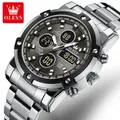 Olevs 1106 sport digitaluhr für männer edelstahl armband armbanduhr runde zifferblatt woche anzeige