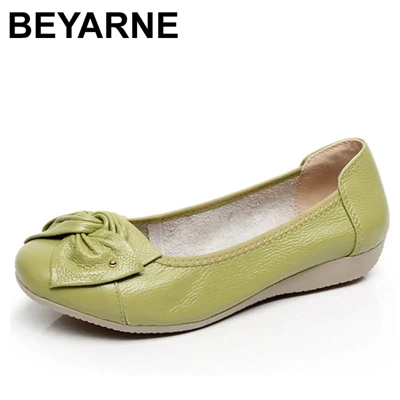 BEYARNE Echtes Leder Schuhe Frauen Schmetterling-knoten Faulenzer Frauen Wohnungen Ballett Herbst Winter Casual Flache Schuhe Frau Mokassins