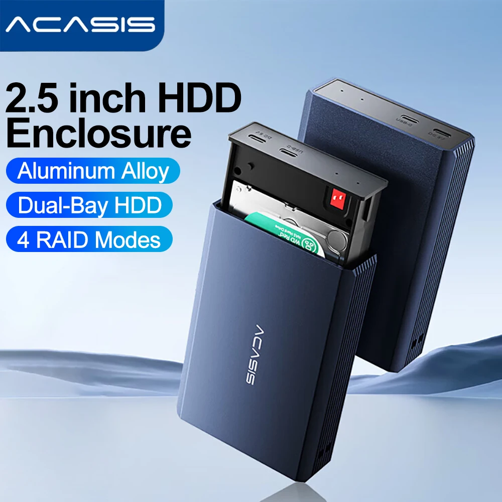 Acasis Dual-Bay 2,5-Zoll-HDD-Gehäuse externes Festplatten gehäuse Gehäuse HDD SSD-Gehäuse RAID-Array Typ C 3,5-Zoll-Disc-Array-Gehäuse Image