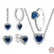 New Deep Blue Heart Series Jewelry Set S925 Pure Silver Bright Heart Ring Necklace Earrings Charming