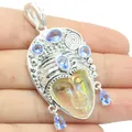 54x27mm Special 13.8g Egypt Aura Honey Quartz Goddess Face Created Violet Tanzanite Green Peridot