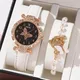 Women Fashion Watch 2 PCS Set Quartz Wristwatch Luxury Crystal Rhinestone Pearl Quartz Watches