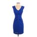 Express Casual Dress - Sheath V-Neck Sleeveless: Blue Solid Dresses - Women's Size 2