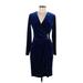 Calvin Klein Casual Dress - Wrap V-Neck Long sleeves: Blue Solid Dresses - Women's Size 6