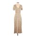 WAYF Casual Dress - Formal V Neck Short sleeves: Tan Dresses - Women's Size Small