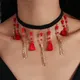 Aihua-Collier gothique victorien pour femme collier en dentelle noire et rouge pompon en cristal