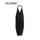 Nlzgmsj-Robe mi-longue froncée à col en V pour femme Robe noire Robe dos nu Robe de soirée Y2K