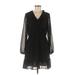 Shein Casual Dress - Mini V-Neck Long sleeves: Black Print Dresses - Women's Size 6