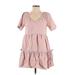 Madewell Casual Dress - Mini V-Neck Short sleeves: Pink Print Dresses - Women's Size X-Small