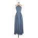 Weddington Way Cocktail Dress - A-Line Plunge Sleeveless: Blue Print Dresses - Women's Size 4