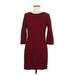 Express Casual Dress - Sheath High Neck 3/4 sleeves: Red Print Dresses - Women's Size Medium