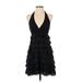 Bebe Cocktail Dress - A-Line Plunge Sleeveless: Black Solid Dresses - Women's Size Small