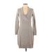 Athleta Casual Dress - Sweater Dress V Neck 3/4 sleeves: Gray Print Dresses - Women's Size Medium