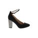 Marc Fisher Heels: Pumps Chunky Heel Glamorous Black Solid Shoes - Women's Size 7 - Almond Toe