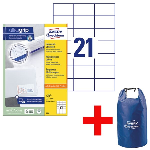 Avery Zweckform 2100er-Pack Universal Klebeetiketten »3652« inkl. Wasserdichter Seesack 15 Liter weiß Image