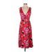 Banana Republic Casual Dress - Midi: Red Floral Motif Dresses - Women's Size 2