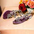 Per donna scarpe da sposa Sandali Feste Piatto Elegante Boemia Vintage Pelle microbica Nero Viola Oro