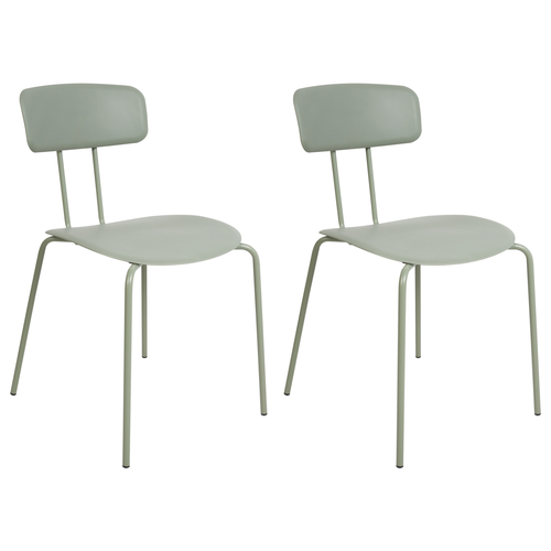 Stuhl 2er Set Hellgrün Kunststoff und Metall Ohne Armlehnen Modernes Design Sitzmöbel Wohnzimmer Küche Esszimmer Essbereich