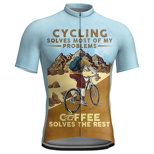 Herren Radtrikot Grafik Buchstaben Zahlen Lustig Kurzarm Fahhrad Trikot Oberteil mit 3 Gesäßtaschen Mountainbike MTB Straßenradsport Schnelltrocknend Reflektierende Streifen Rückentasche Image