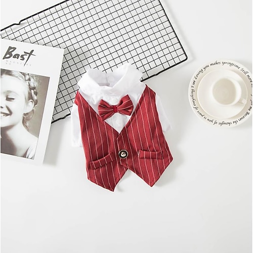 Haustierkleidung New Gentleman Hundehochzeitsanzug Formelles Hemd für kleine Hunde Fliege Hundekleidung Smoking Haustierfest Weihnachtskostüm für Katzen (Farbe : Marineblau, Größe : S) Image