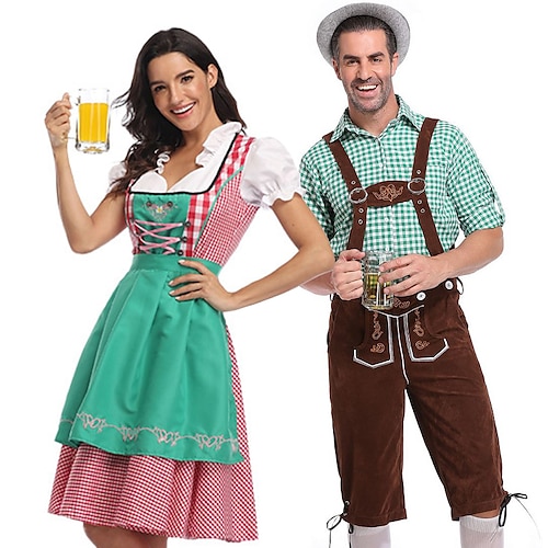 Paare Oktoberfest Bier Kostüm Bluse Hemd Dirndl Kleid Lederhosen Bayerisches Paar Oktoberfest Paar Deutsch München Wiesn Herren Damen traditioneller Stil Halloween Karneval Image