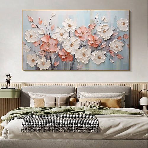 Handgefertigtes Original-Blumen-Ölgemälde auf Leinwand, Wandkunst-Dekor, abstraktes, minimalistisches Blumengemälde für die Inneneinrichtung mit gespanntem Rahmen/ohne Innenrahmen-Gemälde Image