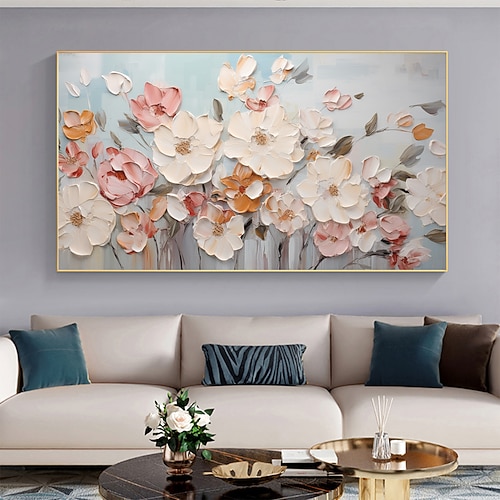 Handgefertigtes Original-Blumen-Ölgemälde auf Leinwand, Wandkunst-Dekor, abstraktes, minimalistisches Blumengemälde für die Inneneinrichtung mit gespanntem Rahmen/ohne Innenrahmen-Gemälde Image