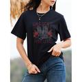 Femme T shirt Tee 100% Coton Rose Animal Soirée du quotidien Noir Manche Courte mode Col Ras du Cou Coachella Eté