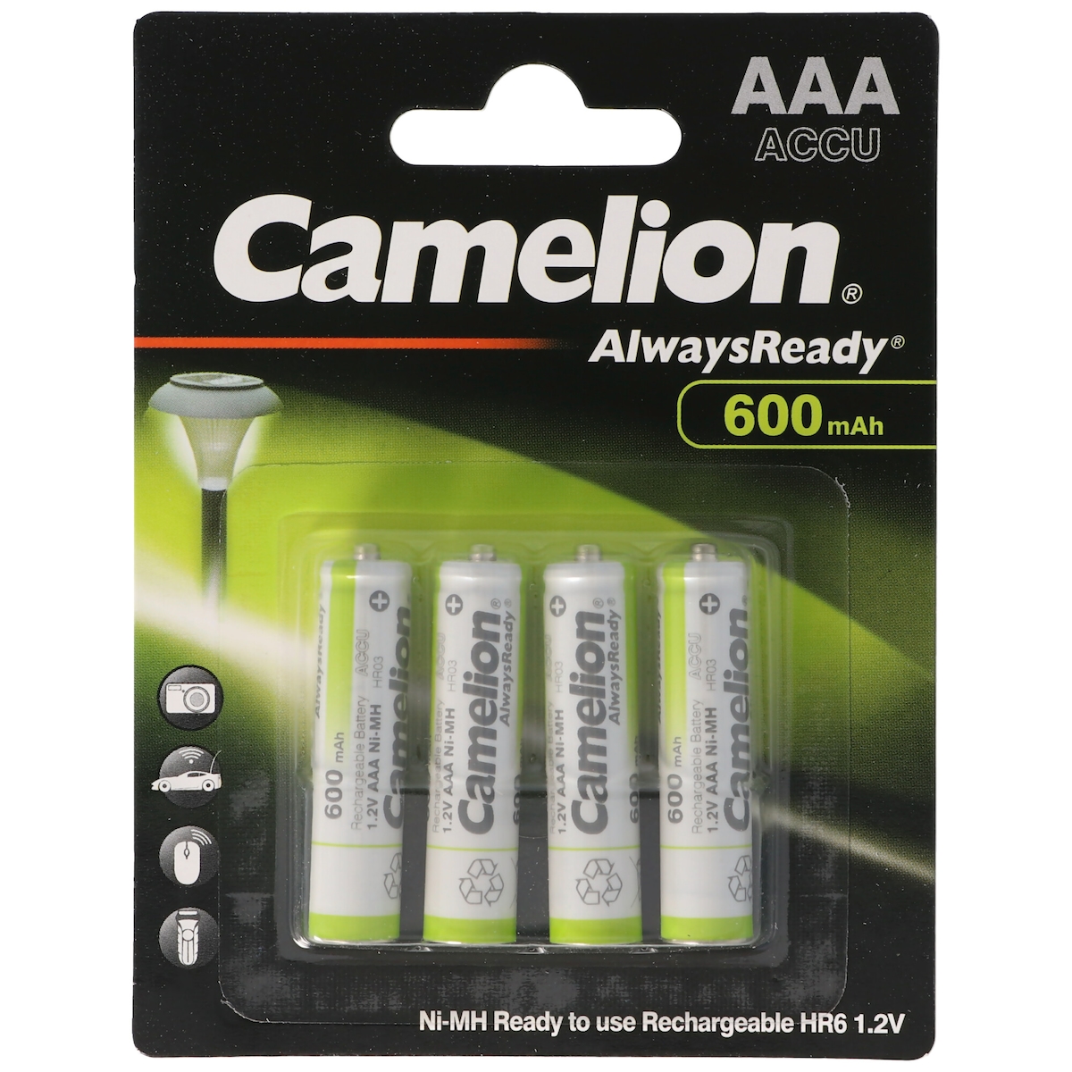 Camelion AAA, Micro LR3, HR03, NiMH Akku mit 600mAh in 4er Blisterverpackung, Always Ready mit geringer Selbstentladung, Ready to Use Akku Image