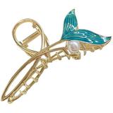 Blue Fishtail Barrette Claw Clips for Hair Women Jaw Tanning Stickers Large Alloy Miss