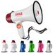 Pyle Megaphone Speaker PA Bullhorn - 20 Watts & Adjustable Vol Control w/ Built-in Siren & 800 Yard Range for Football Baseball Hockey Cheerleading Fans & Coaches or for Safety Drills - PMP20 White