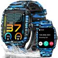 EIGIIS Military Smart Watches for Men 3ATM Waterproof Outdoor Tactical Smartwatch 1.96â€� Big Screen Rugged Sports Swimming Smart Watches for Android iOS-Camouflage Blue