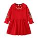 hoksml Toddler Girls Dresses Cotton Long Sleeves Ruffle Hem Lapel Embroidery T-shirt Dress Clothes on Clearance